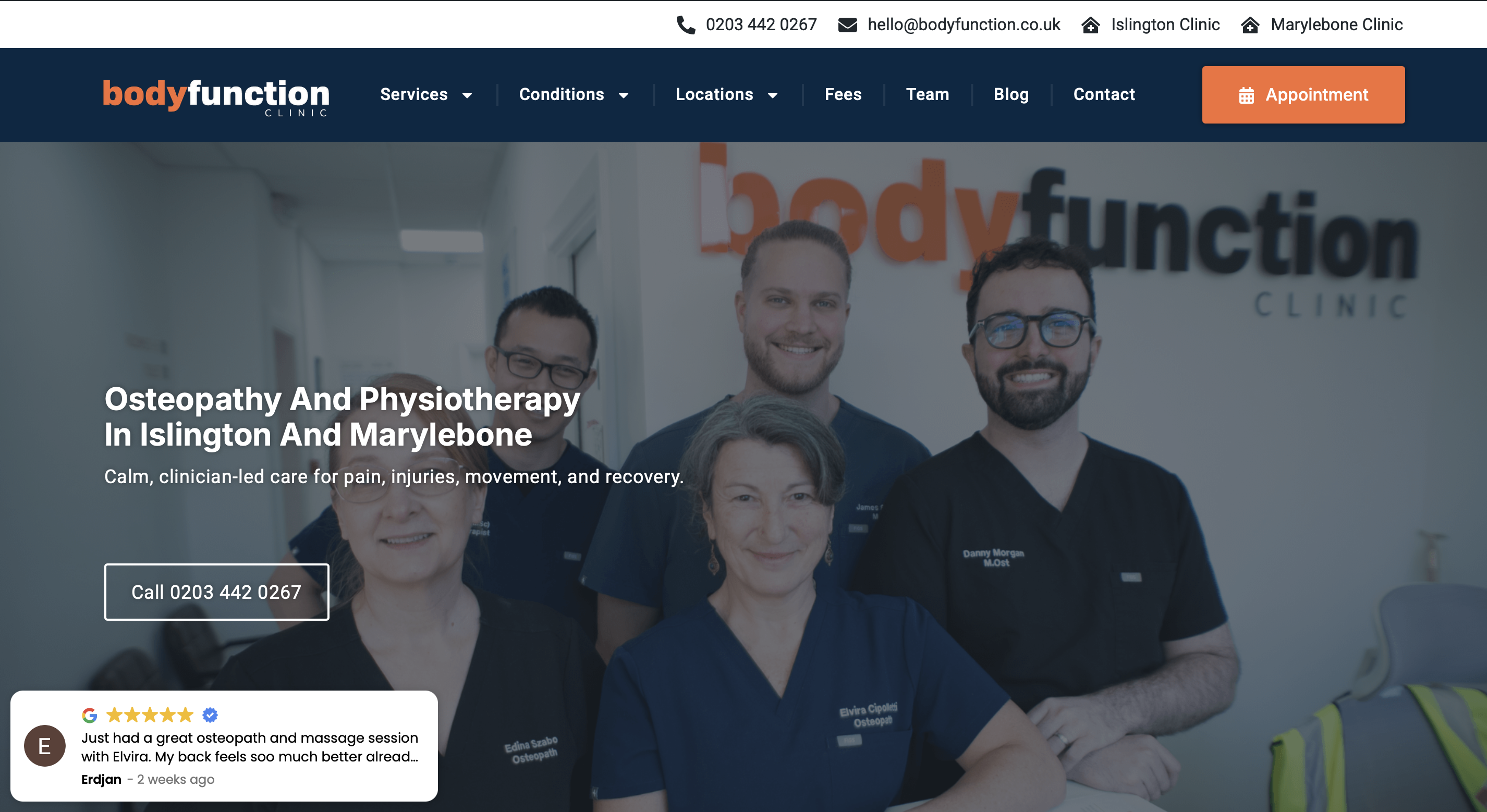 Bodyfunction Clinic website homepage