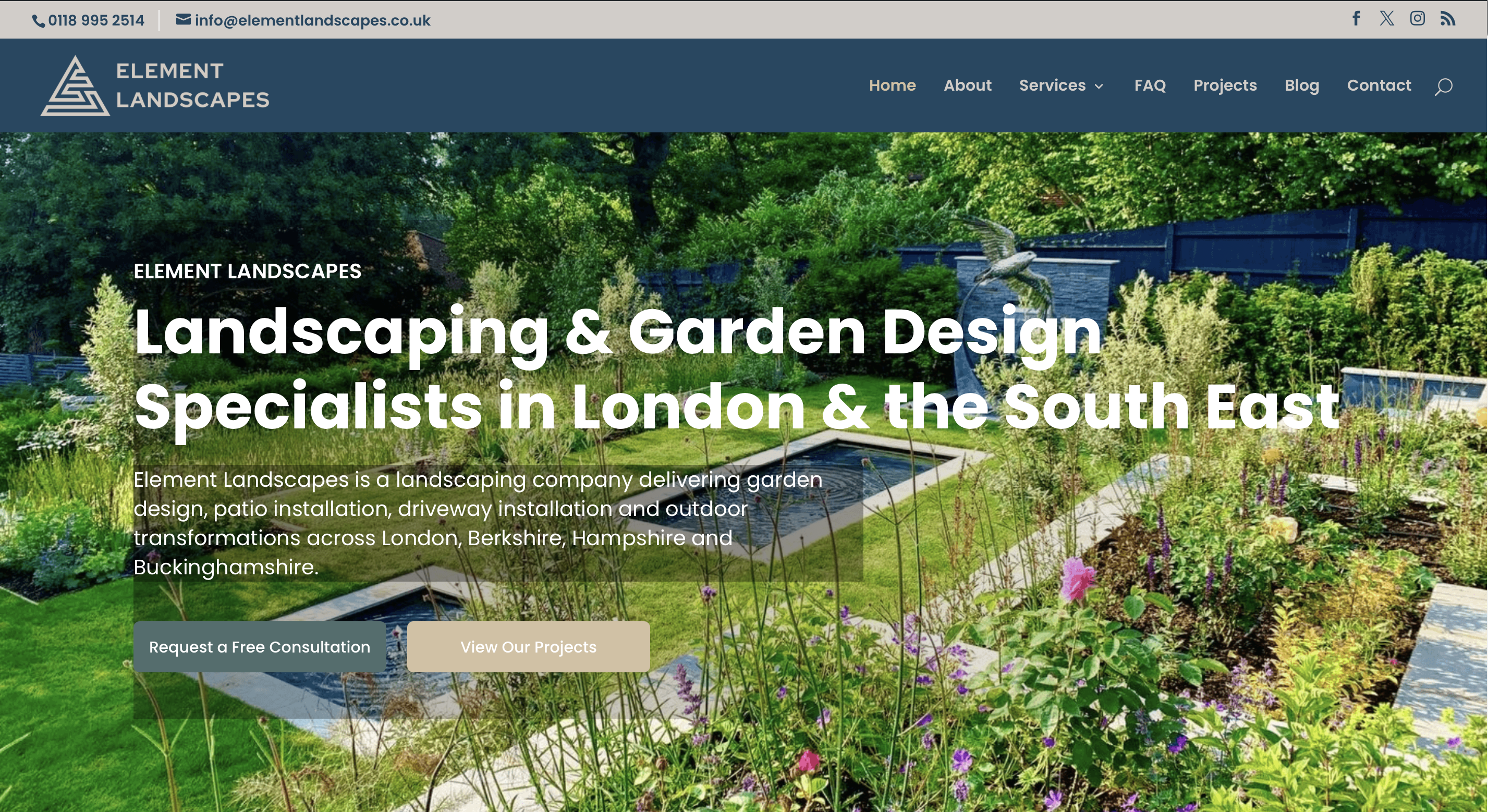 Element Landscapes website homepage
